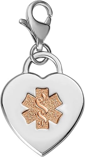 Divoti Abalorio de alerta médica con grabado láser profundo y adorable corazón 316L dije de identificación médica con cierre de langosta con