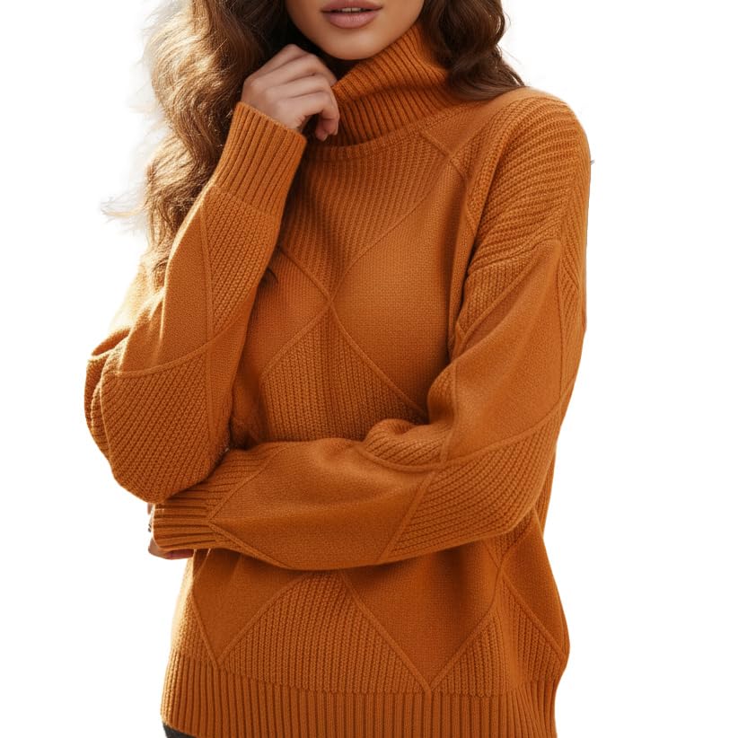 Womens Turtleneck Chunky Knit Sweater Long Sleeve Solid Fall Winter Pullover Top