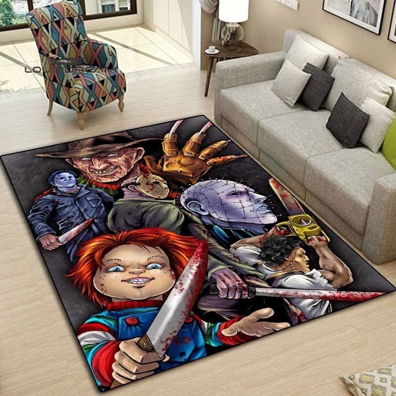 BGAFAG Película De Terror Alfombras De Personajes para El Hogar Sala De Estar Dormitorio Entrada Alfombras De Área Grande Decoración Suave De Halloween E9853 100X160Cm