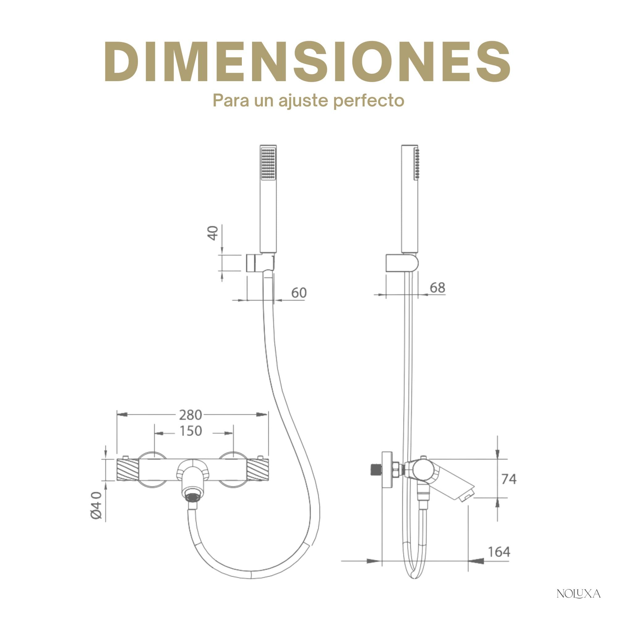IMEX - Miscelatore Termostatico per Vasca e Doccia, Nero | Miscelatore a Parete con Supporto per Soffione Doccia e Tubo Flessibile | Rubinetto in Ottone e Acciaio Inox S.304 | Serie Bless | Nero Opaco