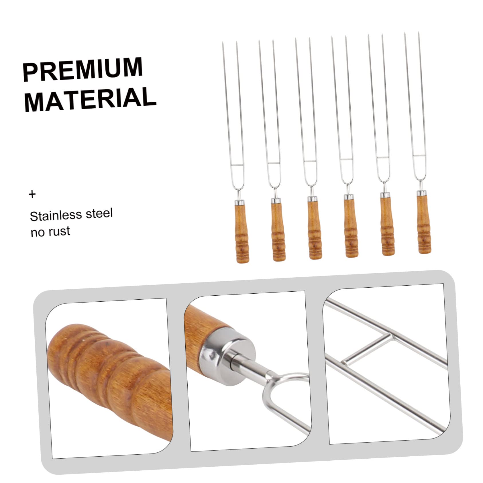 Spiedini da Barbecue a Doppia Forca 6 Pezzi in Acciaio Inox e Legno | Impugnatura in Legno, Struttura in Acciaio Inox, Uso All'aperto, per Carne e Verdure