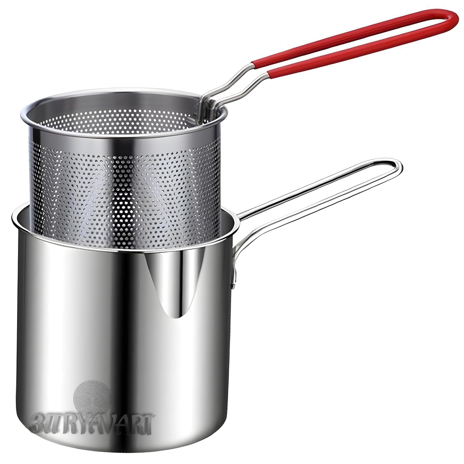Deep Frying Pot with Strainer Basket By ARYAVART | Stainless Steel Pan with Handle, Ideal for Frying French Fries/Chicken Wings/Shrimp/Boiling Butter/Gravies (Frying Pot with Strainer Basket - 1)-image-31