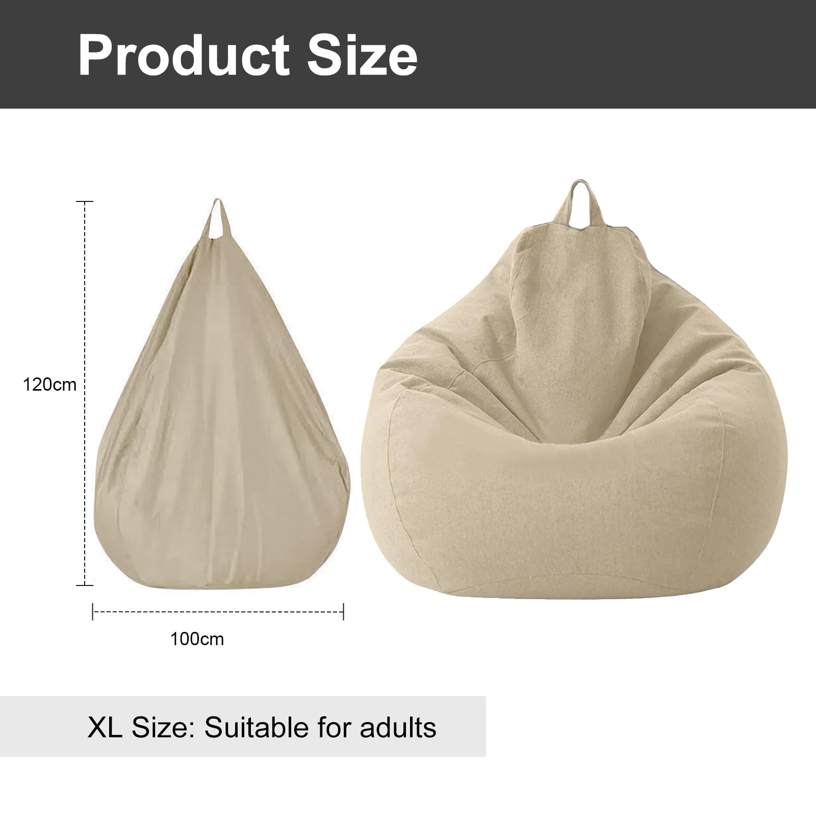 Housse Pouf Poire XL, Housse de Pouf sans Rembourrage(Beige) | 100x120CM Bean Bag avec Poignée Adulte/ Kinder, Housse Pouf pour Chambre, Salon, Exterieur