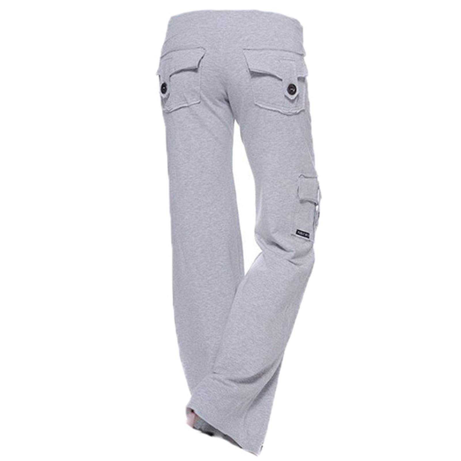 Andongnywell Womens Multi Pockets Button Utility Cargo Pants Casual Cotton Straight Leg Workwears Trousers
