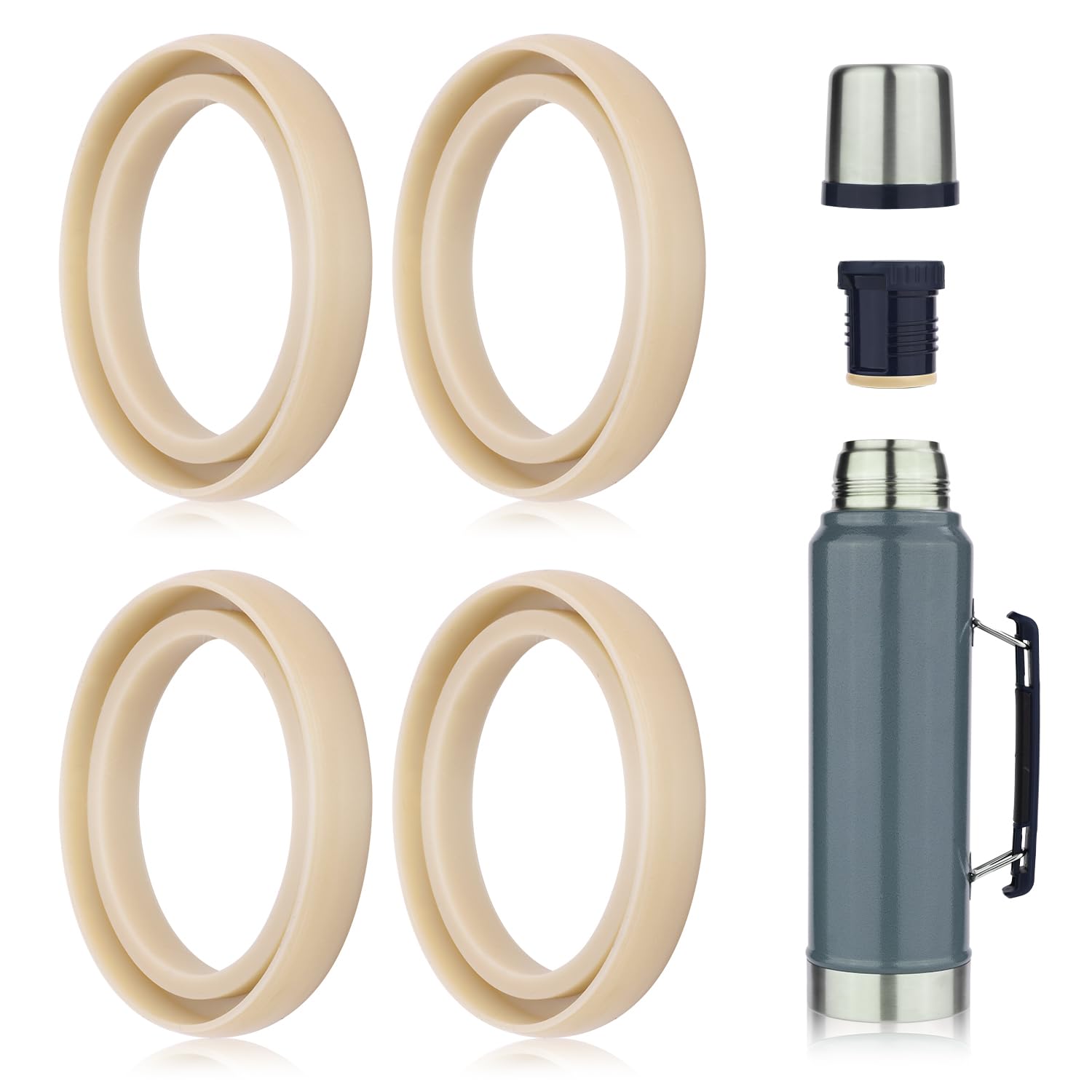 4pcs Silicone Replacement Gaskets Classic for Stanley, Sealing O Ring Washer Parts for Thermos Lid Compatible with Stanley Classic 20oz 1.0 QT 1.5 QT 2 QT 2.5 QT Vacuum Water Bottle Stopper (Grey)