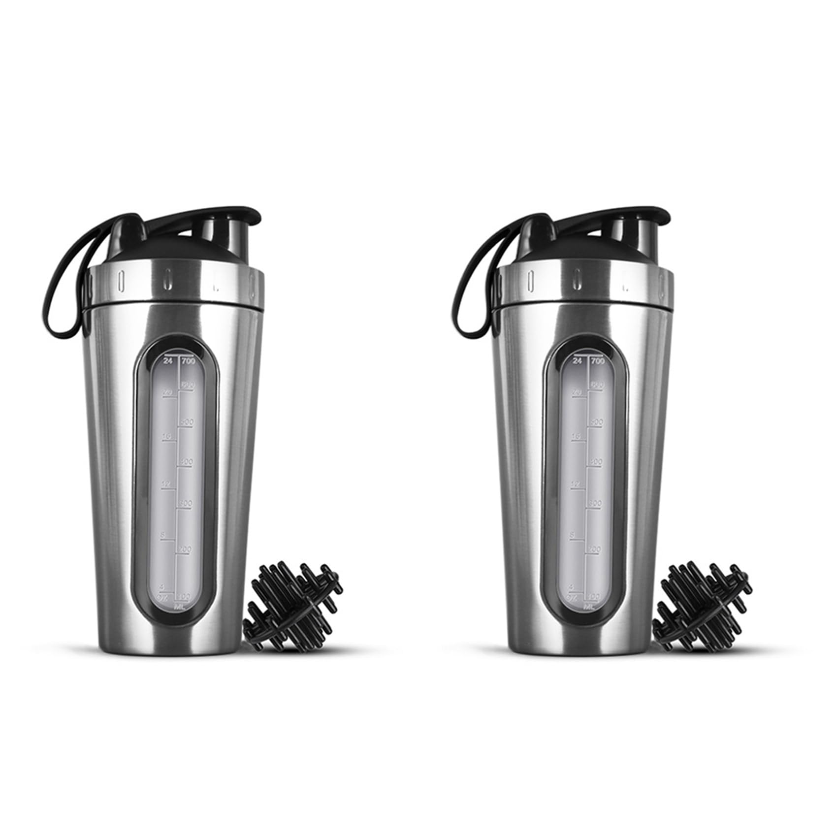 2X Bouteilles Shaker pour MéLanges de ProtéInes Le Shaker à ProtéInes en Acier Inoxydable Ne Reste Pas Froid/Chaud, Tasses Shaker en MéTal à FenêTre Visible-A