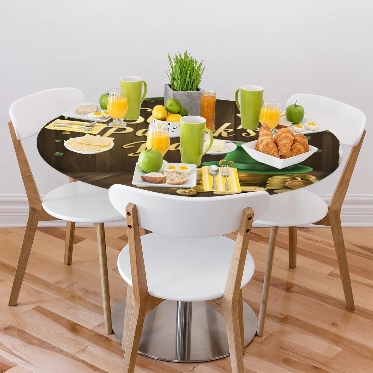 Round Tablecloth St. Patrick's Day Lucky Shamrock Hat 45"-50" Fitted Elastic Table Cloth for Round Tables Waterproof Wipeable Table Covers Protector for Kitchen Dining Party,JR12-10