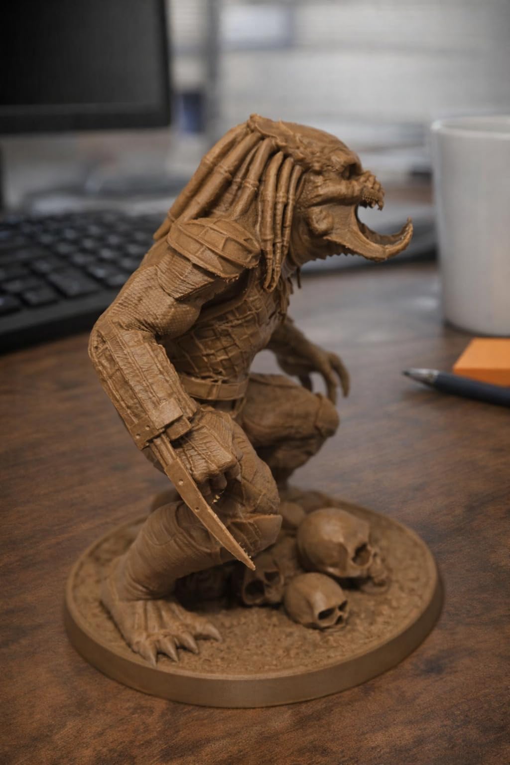 3D Printed Predator Fearless Warrior Collectible Figurine, Premium PLA Material, 120mm Height, Detailed Battle Armor Design on Skull Stand Included, Gaming Character Statue 1