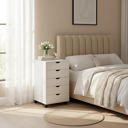 Miniatura 184 de Naomi Home Cómoda de 5 cajones para dormitorio, alta y elegante, con ruedas y estantes de almacenamiento, pequeña para guardarropa, para maquillaje,