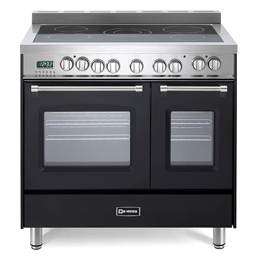 Verona Prestige Series VPFSEE365DE 36 Inch All Electric Freestanding Range Double Oven Convection, 5 Burners Dual Center Element Chrome Knobs and Handle Matte Black