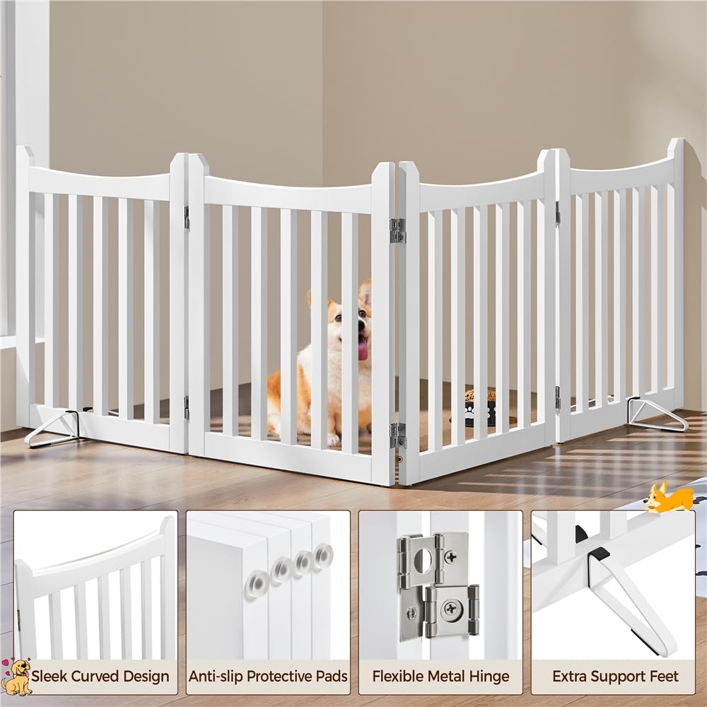 Yaheetech Barrera de Seguridad para Perros Plegable Parque para Perro de Madera 201,5x60,5 cm Puerta para Perros Interior Recinto Perro Vallas para Mascotas Blanco