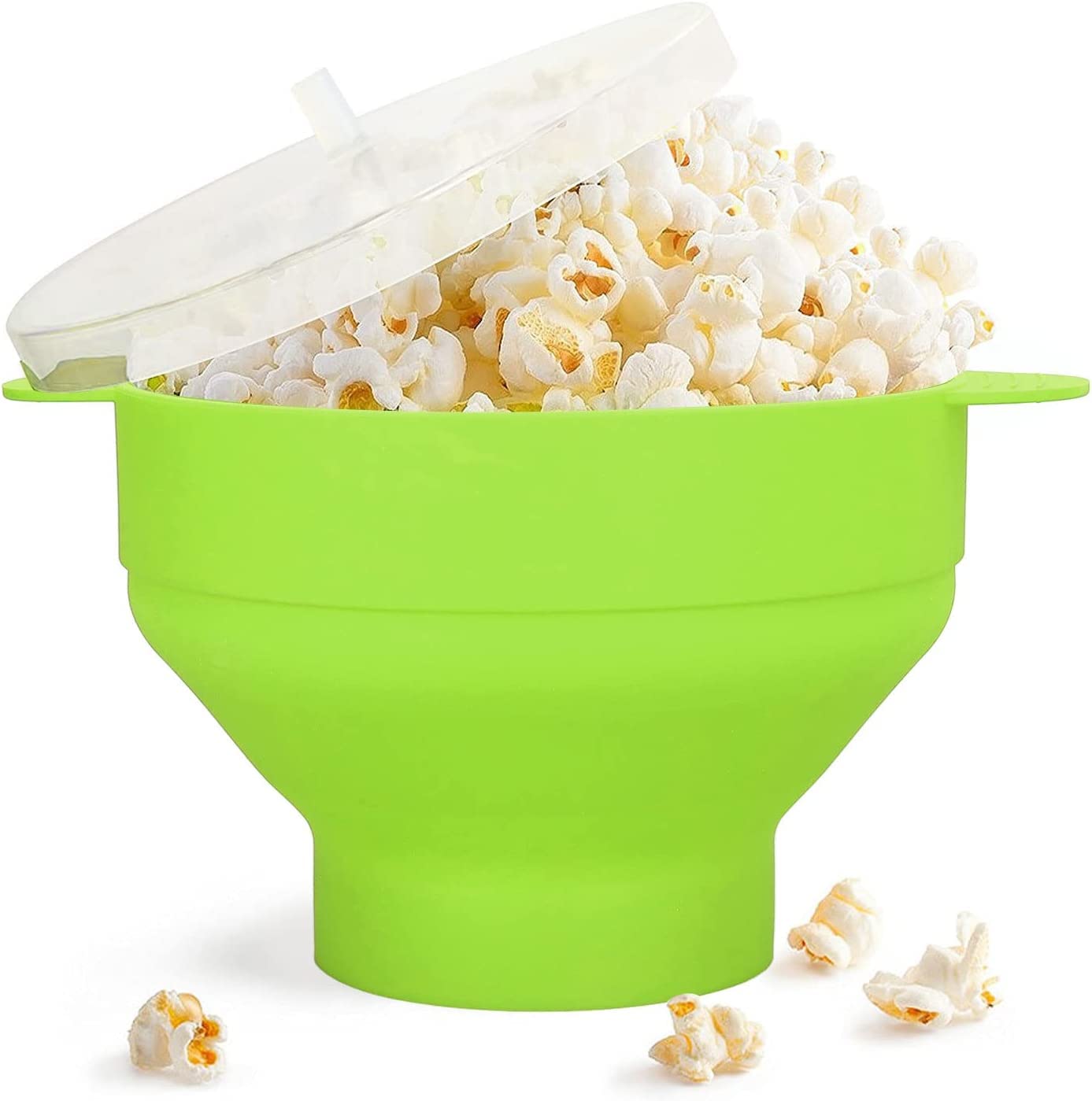 Popcorn Maker, Microwave Silicone Popcorn Popper with Lid and Handles Hot Air Big Size Collapsible Bowl BPA Free Dishwasher Safe Red High Temperature Resistance for Home, Party, See Movie