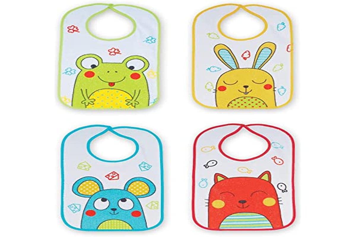 Ti TIN |4er Pack- wasserdichte Babylätzchen, 25x35 cm | Lätzchen mit Klettverschluss für Babys von 6 bis 18 Monaten, aus 100% Polyester-Mikrofaser und Vinyl-Futter, verschiedene Motive und Farben