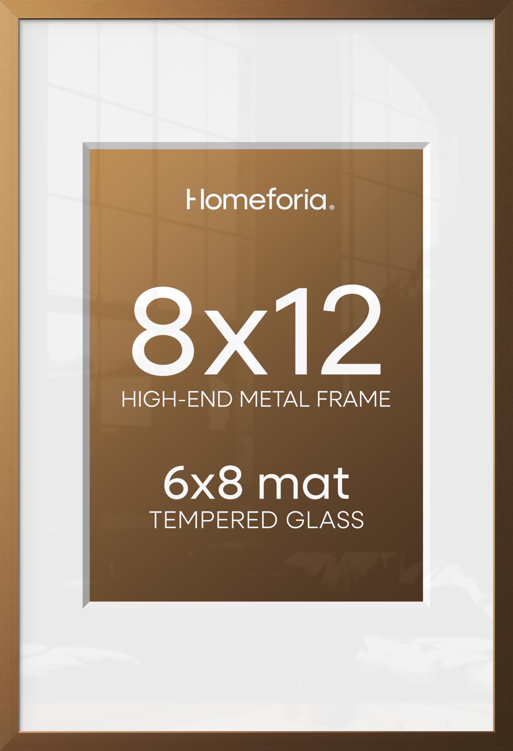 Homeforia 8x12 Bronze Picture Frame, High-End Metal, 6x8 Mat, Glass | High End Aluminum, Tempered Glass, Acid-Free 6x8 Removable Mat, 8x12 in Edge-to-Edge Display 12x8, Wall Kit, Set Of 3