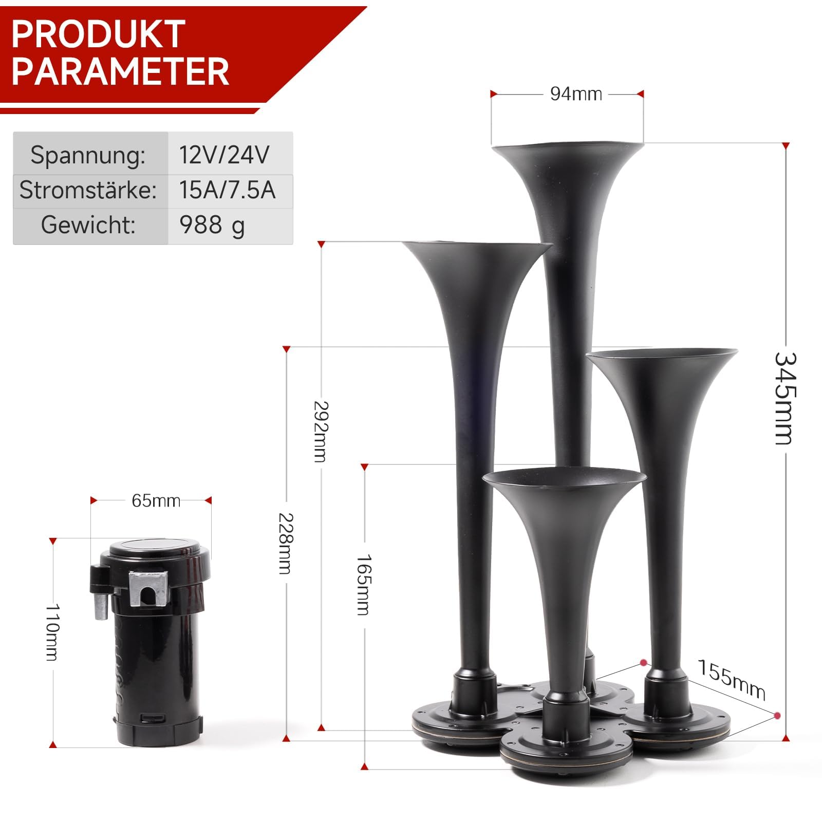FARBIN LKW Luft Horn 150DB Zug hupe 12V 4 Trompete Auto hupen für LKW Super Laute Luft Horn mit Kompressor für Fahrzeug Auto Pickup Jeep SUV Boot