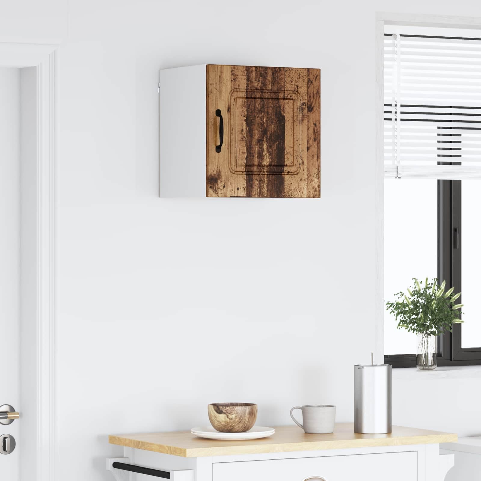 Geschirrspülerfront Kalmar Altholz aus Holzwerkstoff, 40 x 31 x 40 cm, Küchen-Wandschrank mit 2 Regalen, 1 Tür, Stauraum für Küchenzubehör, innen für Moderne Küchen