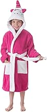 DHESTIA HOME - Girls 100% Cotton Hooded Bathrobe with Sleep Unicorn Pockets, one size, 6-8 years