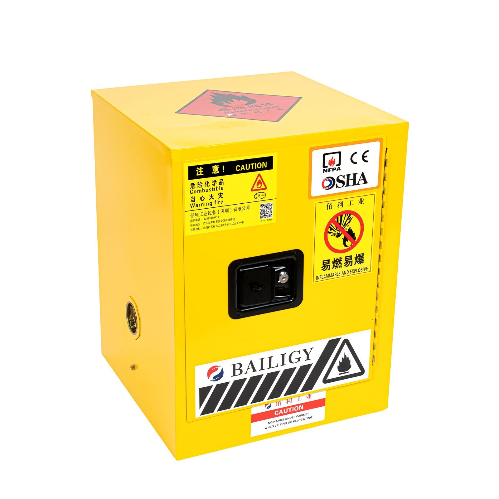 AOOCHUSafety Cabinet Fireproof Flammable Chemicals Storage Cabinet Industrial Cabinets Leak-Proof Bins Welded Bin Locker with Adjustable Board for Commercial/Industrial Environments (4Gallon Yellow)