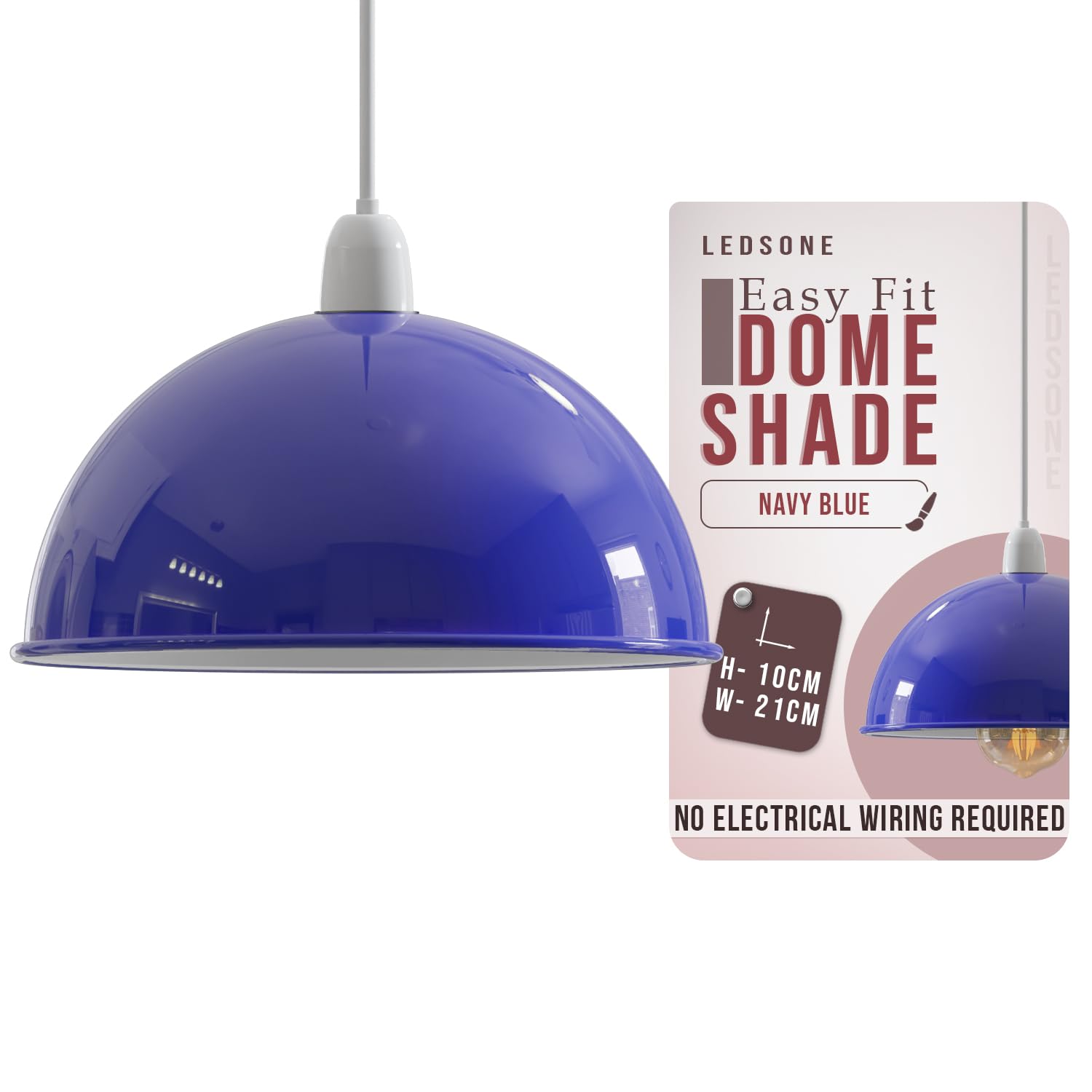 Ledsone Navy Blue Modern Dome Pendant Lamp Shade – 21Cm Industrial Metal Ceiling Light Shade Easy Fit For Kitchen, Bedroom, Living Room, Dining Room, Hallway, Restaurant And Café
