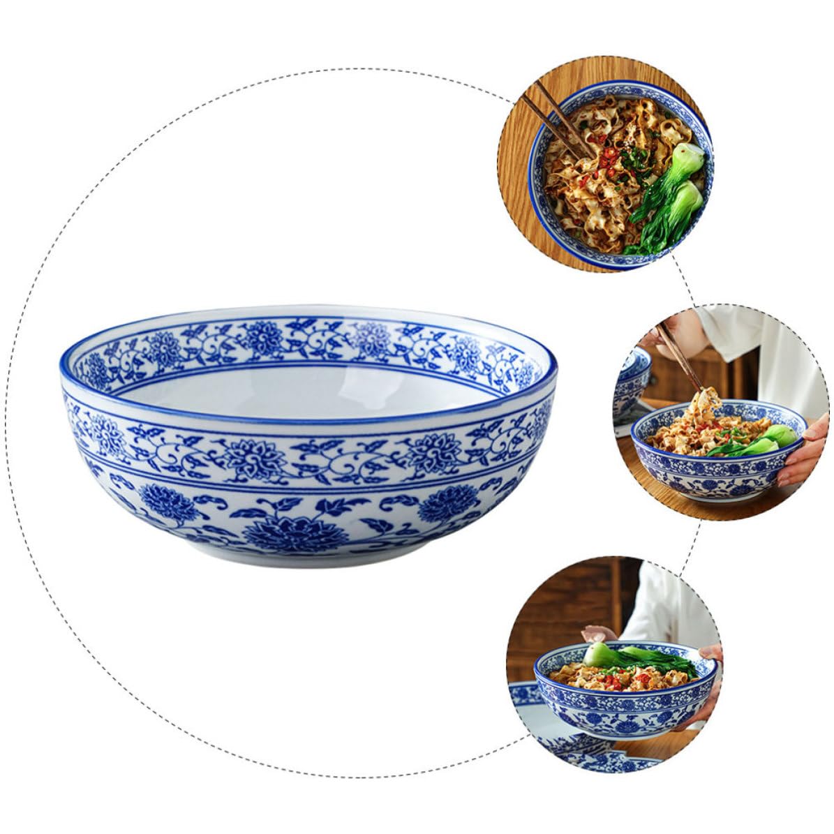 Veemoon Tazón de Cerámica para Cocina Estilo Chino Azul Ramen