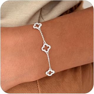 TOSGMY Dainty Silver Gold Bracelets for Women Trendy Non Tarnish 14K Gold Plated Cute Clover Bracelet Stackable Daisy Cubic Zirconia Diamond Charm Bracelet Stack Waterproof Jewelry Christmas Gifts