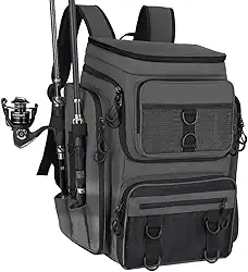 Mochila de 42L para Equipamentos E Equipamentos de Pesca, Bolsa de Pesca, Mochila de Pesca, Mochila de Pesca com Suportes de Vara, Mochila de Pesca Fishing Bag Preto, 25.5 * 36.5 * 45.5CM