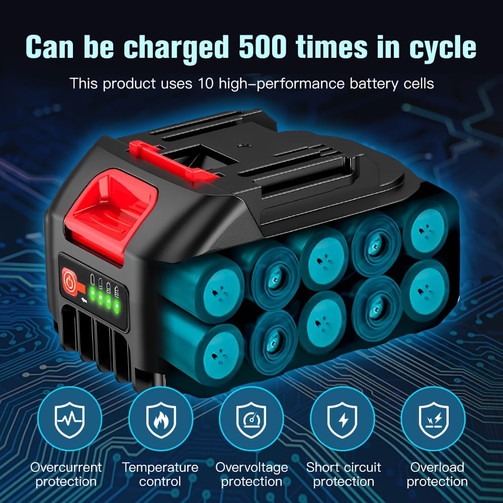 2 baterías de repuesto para Makita, batería de 4.0 Ah 4000 mAh para herramientas eléctricas de 18 V, 20 V, 21 V con un cargador de batería, batería compatible con herramientas Makita de 18 V, soplador