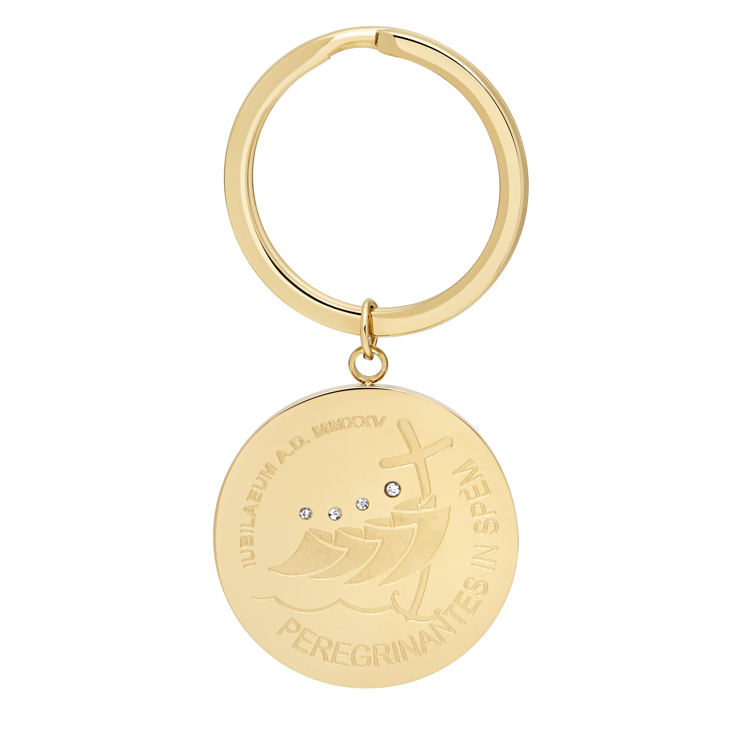 Mondo Cattolico Stainless Steel Keychain - Jubilee 2025 Logo with Mater Ecclesiae Design - Blessed During Angelus (Gold)