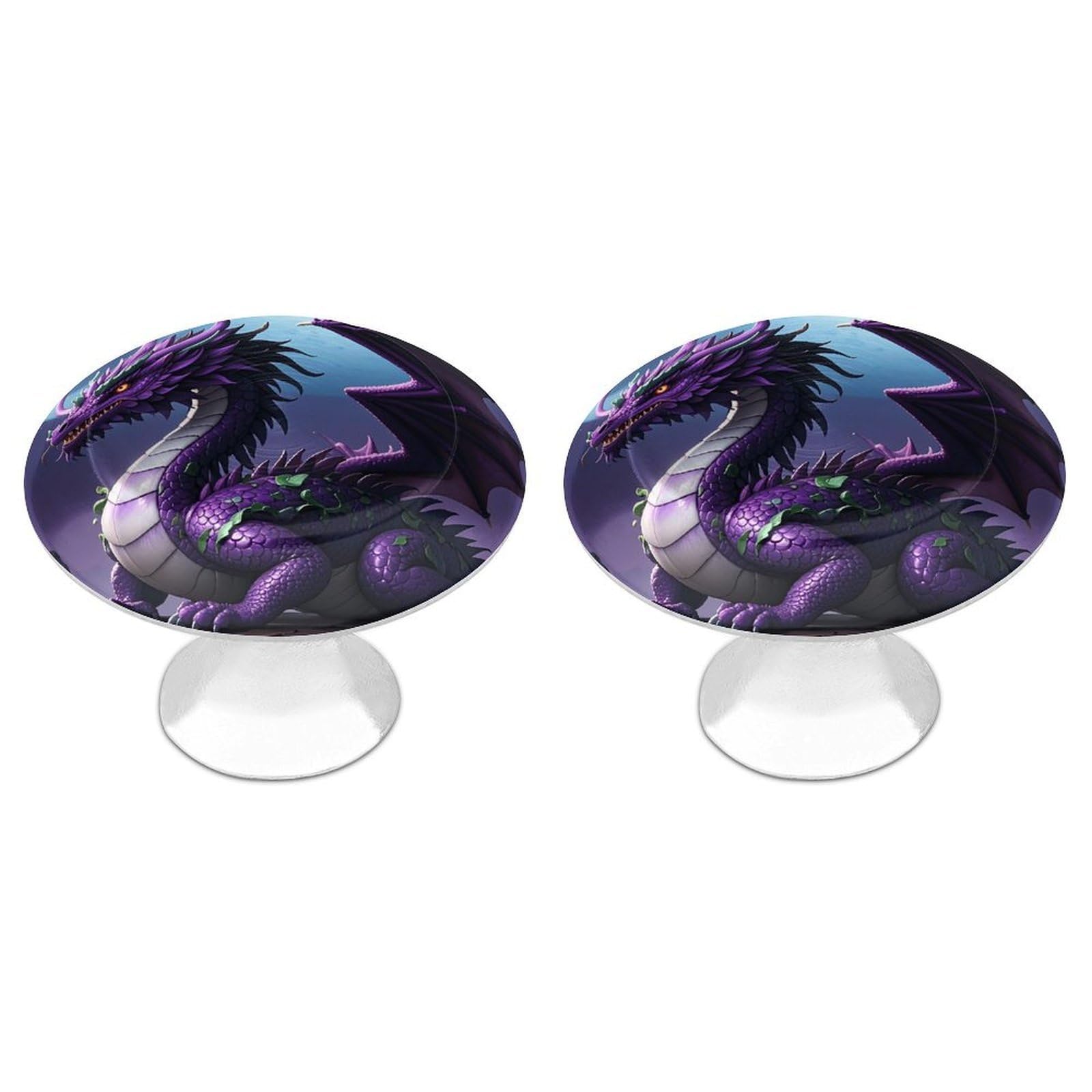 FekiLoot Round Cabinet Knob 2 Pack Kitchen Drawer Knobs Stainless Steel Round Drawer Pulls Modern Cabinet Hardware Purple Dragon Purple Moon Drawer Hardware for Dresser Closet Door Knobs
