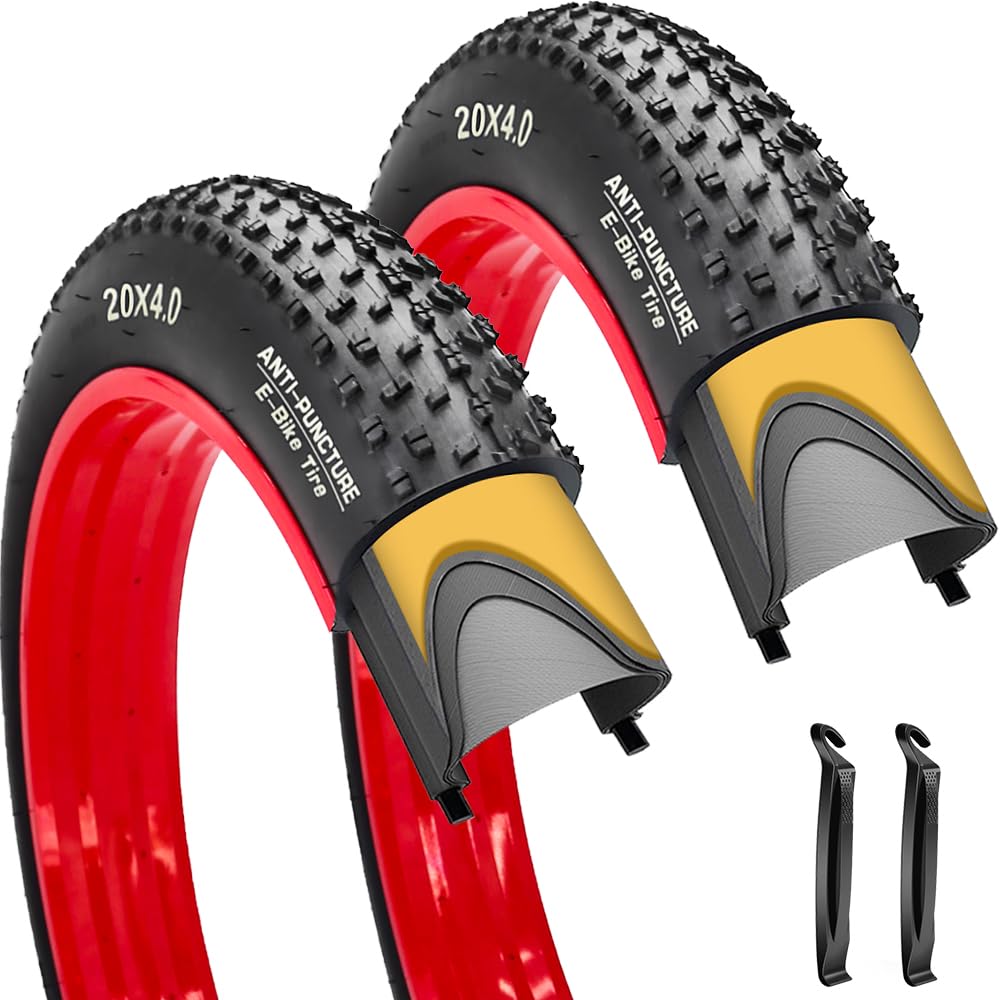 2 Pack 20"/26"X4.0" E-Bike Fat Bike Tires Anti-Puncture with or without Inner Tubes Electric Bike Tricycle Tyres Foldable Replacement Tire for All Terrian Mountain Snow E-bike Urban City