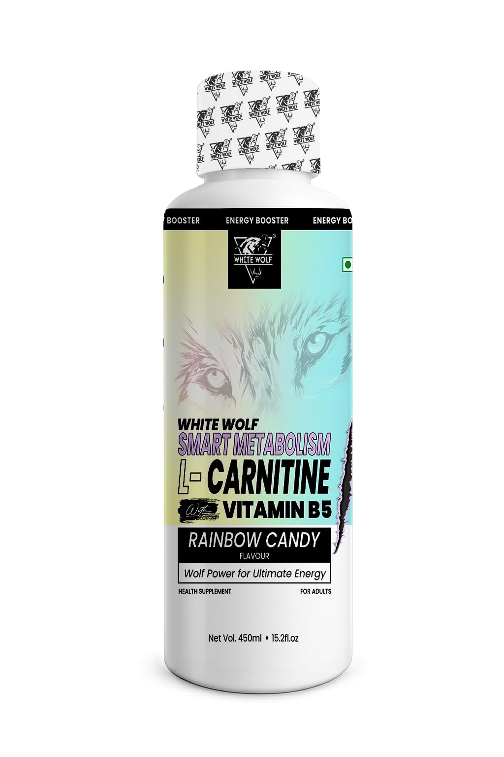 White Wolf Nutrition L-Carnitine with Vitamin B5 – Rainbow-Candy Flavour |  450ml Liquid Supplement | Zero Sugar | Fast Absorption
