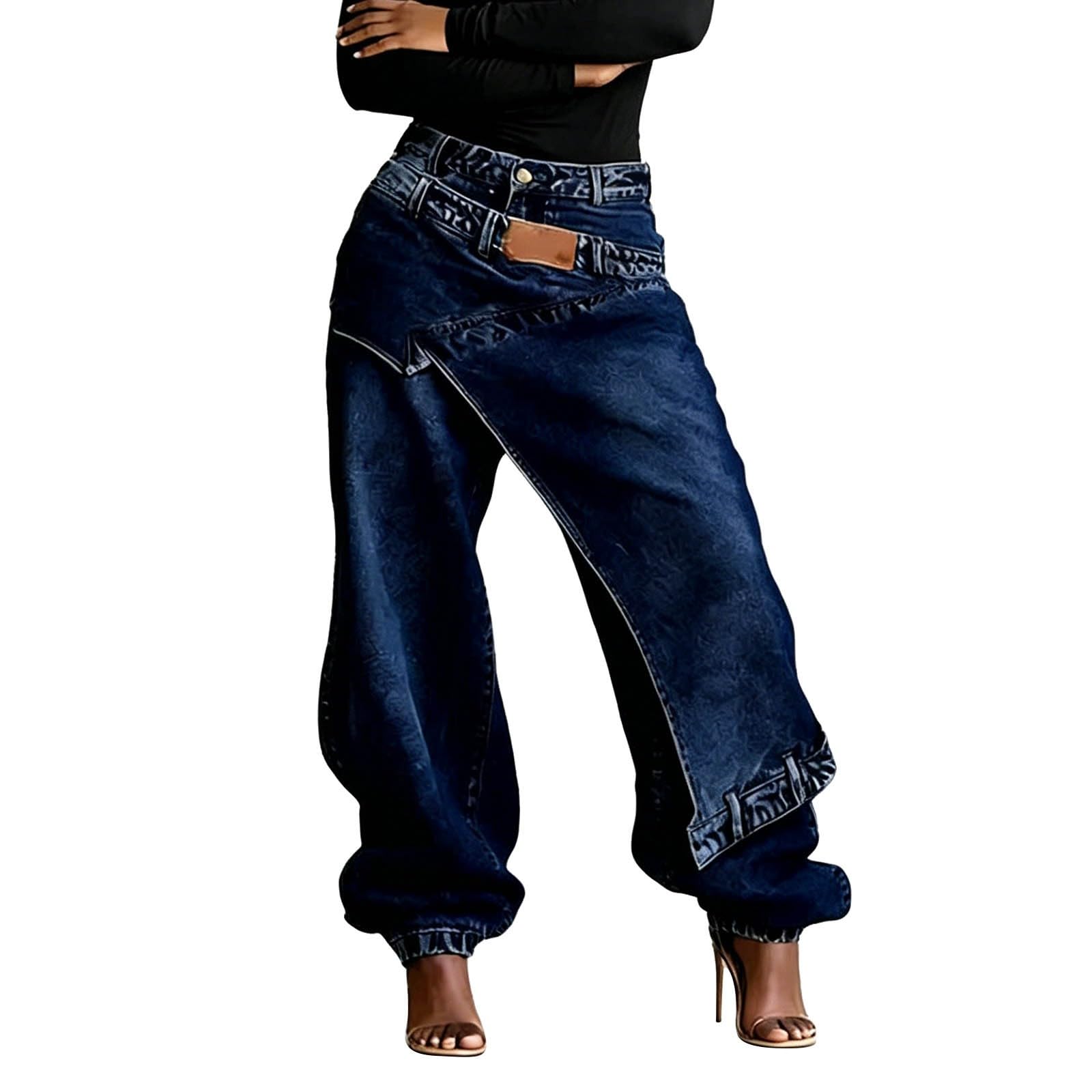 Jeans Baggy Donna Vita Alta Jeans Vita Alta Gamba Larga Casual Pantaloni Elasticizzati Leggeri Curvy Eleganti Pantaloni Denim Baggy Larghi Moda Comodi Streetwear Wide Leg Tempo Libero Push Up
