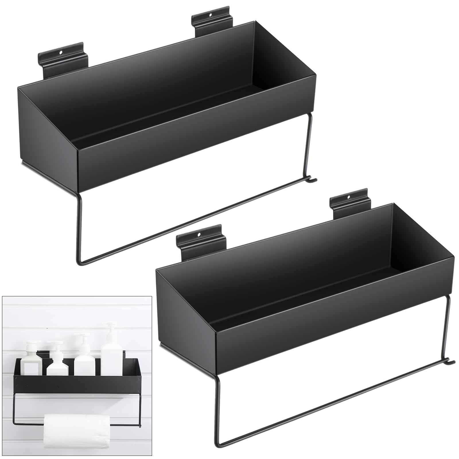 Suclain 2 Pcs Metal Paper Towel Holder Shelf for Slatwall Stainless Steel Bathroom Wall Mount Shelf Utility Storage Rack Slatwall Accessories for