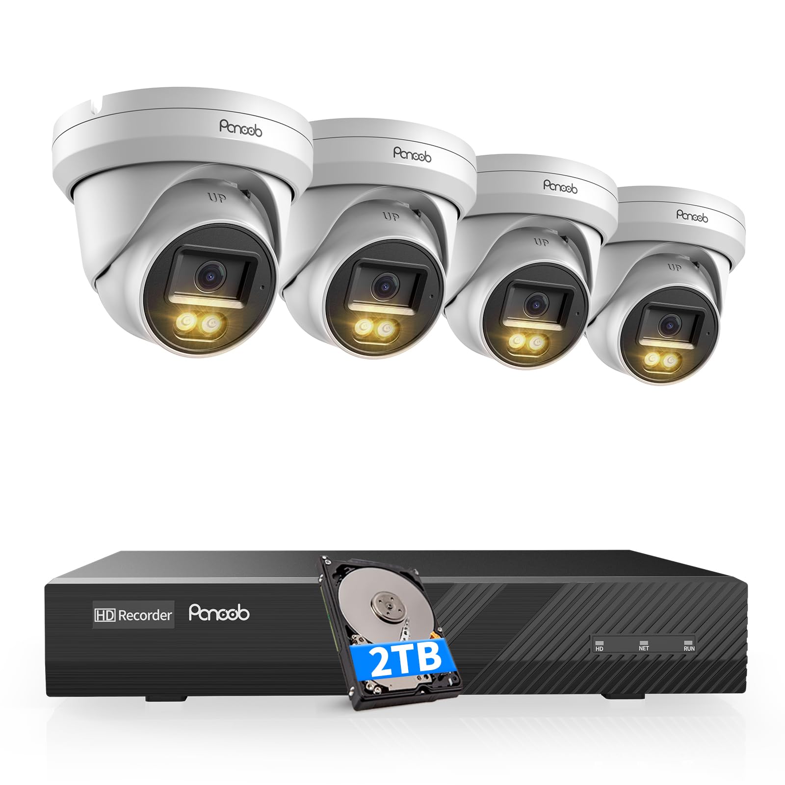 PANOOB 5MP Security Camera System, 4X 5MP Wired PoE IP Dome Cameras Outdoor with Person Detection, Built-in Microphone, Smart Dual Light Full Color Night Vision, 4K 8CH NVR 2TB HDD, PD93BA0408-5MDF