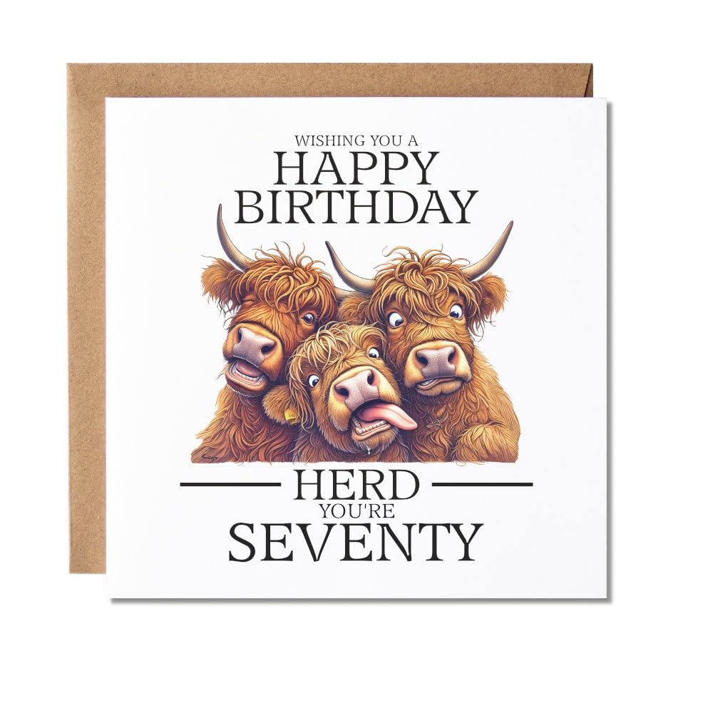 Maise & Rose 70th Birthday Card For Friend | Funny 70th Birthday Card For Him Or Her | Highland Cow 70th Greeting Card For Men or Women | P271