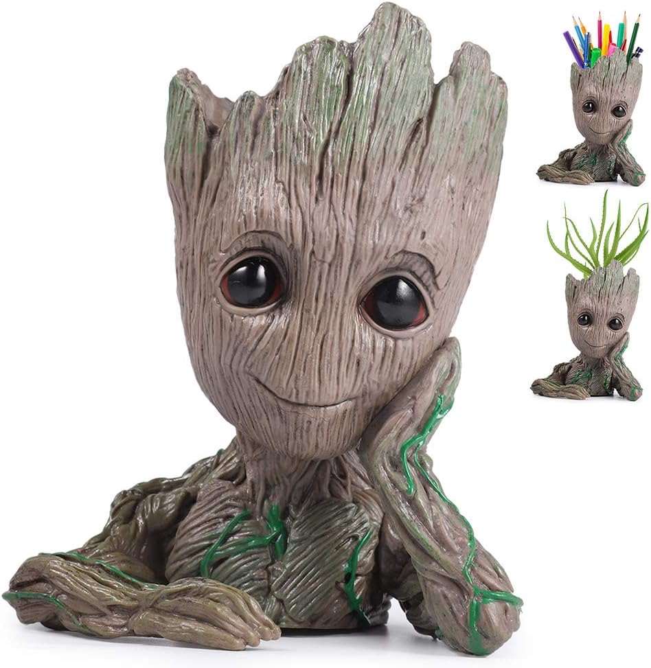 Flowerpot Treeman Heart-Shaped Groot Succulent Planter Cute Green Plants Flower Pot with Hole Pen Holder