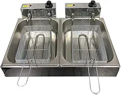 Fritadeira Elétrica 2 Cubas 12L Industrial em Inox com Termostato de 50° a 300° para Pastéis e Batatas (110V)