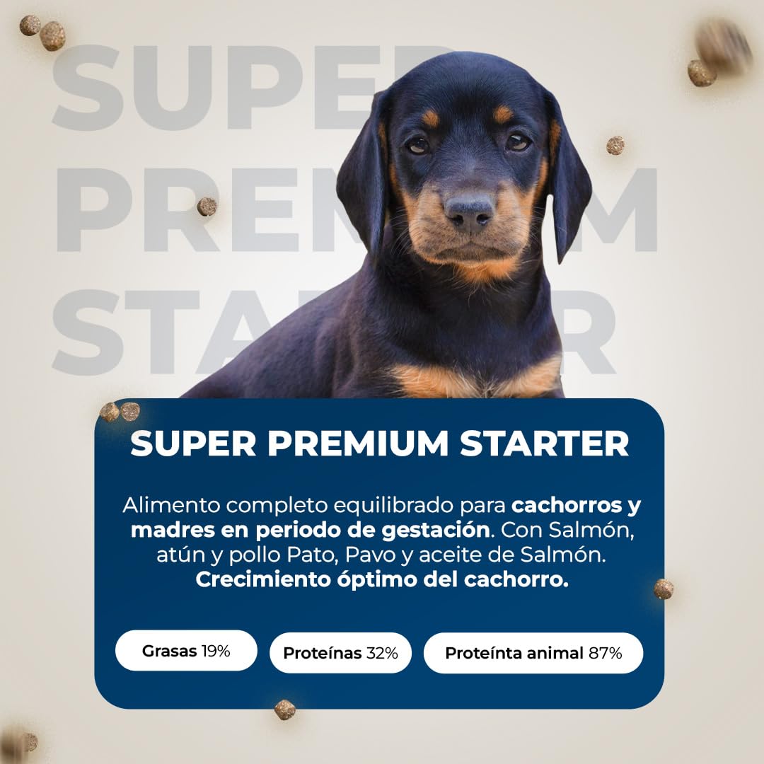 Starter Pienso para Cachorros y Madres en Gestación o Lactancia - Fórmula Hipoalergénica sin Cereales - Alto Contenido en Proteínas - Primeros Meses de Vida - Lobo Azul Super Premium - 15kg