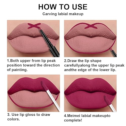 Miniatura 116 de evpct Juego de 6 delineadores de labios y lápiz labial, color rojo oscuro, malva, morado, ciruela, mate, mate, 24 horas a prueba de agua mate, 24 1