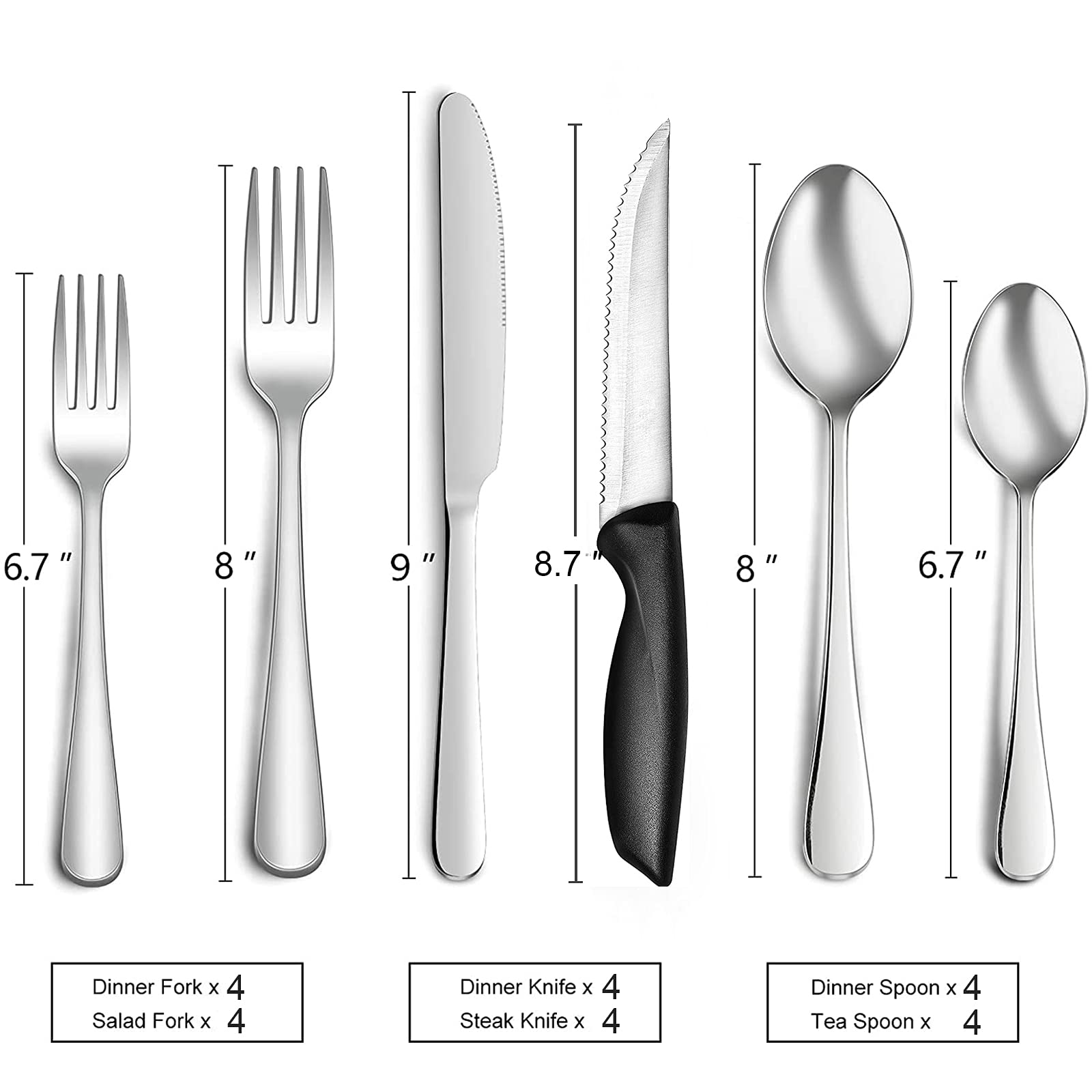 Black Silverware Set, 24 Piece Matte Stainless Steel Silverware