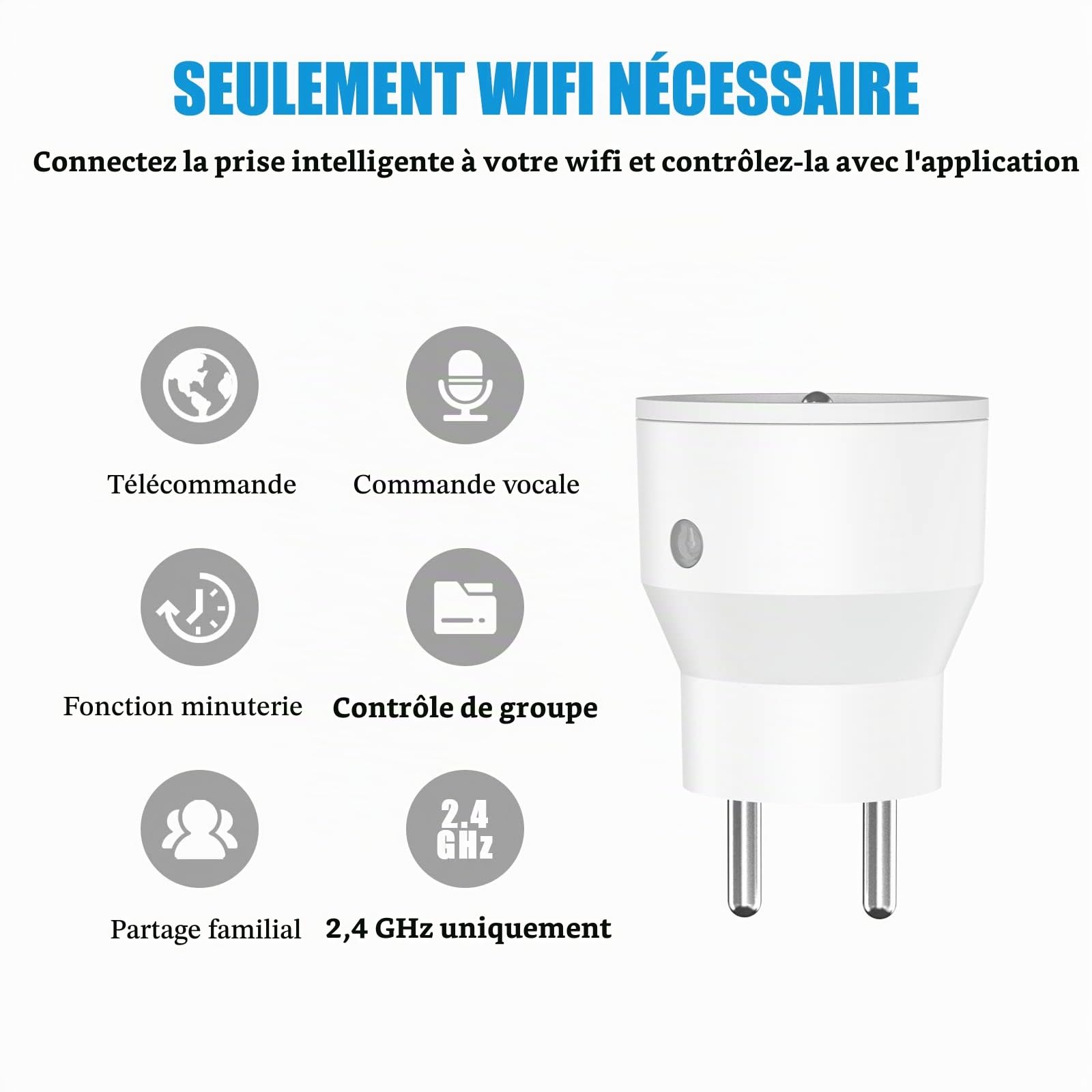 Prise Connectée WiFi, 10A Prise Intelligente Compatible avec Alexa, Google Assistant, Commande Vocale, Contrôle à Distance et Configuration Bluetooth, 4 Pack
