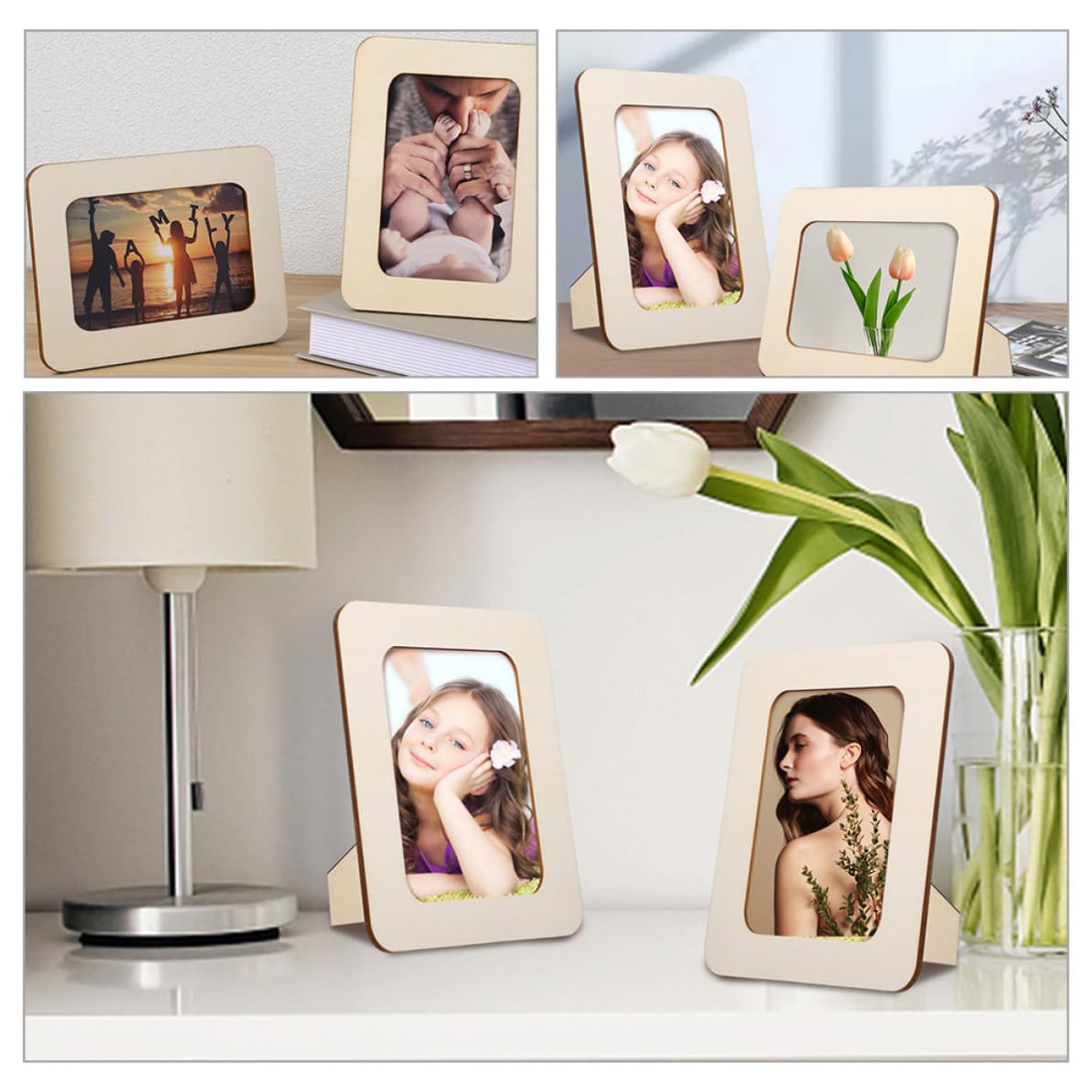 Tofficu Set di 12 Cornici in Legno per Foto da Tavolo, Protegge le Immagini e Si Mantiene Stabile, per Decorazioni Fai-da-te in Casa e Viaggi