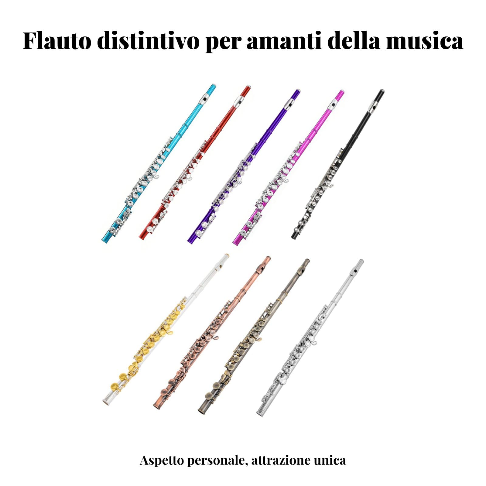 Flauto Traverso Placcato con 16 Chiavi Offset Cupronickel Imboccatura Ergonomica Accessori Incluso Manutenzione Facile Adatto per Allievi Musica Banda Pratica, Nero