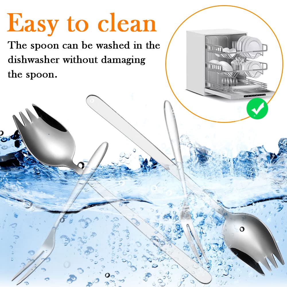 Set 2 Cucchiai Insalata In Acciaio Inox - Cucchiaio E Forchetta Con Manico Lungo 28cm