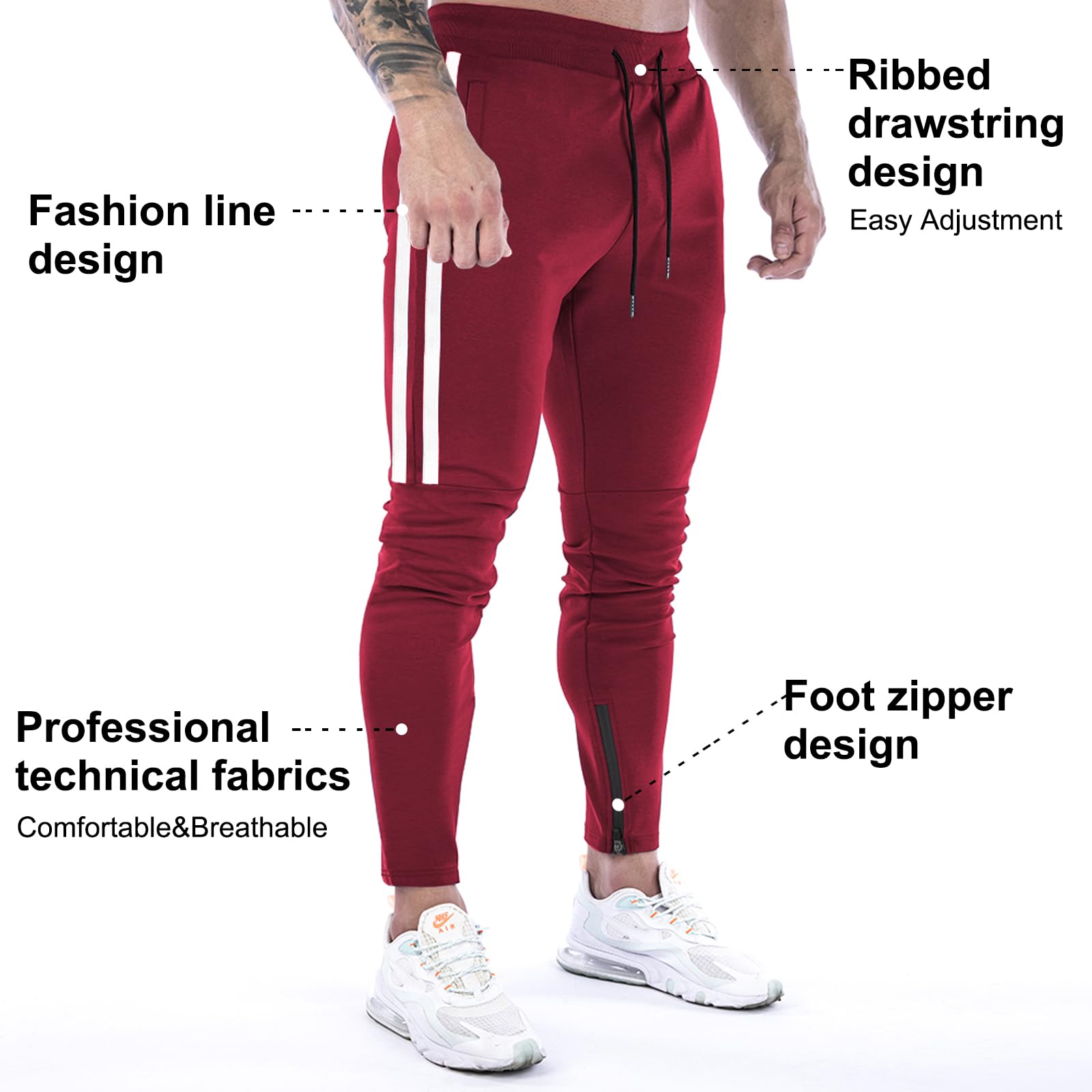Suwangi Pantaloni Tuta Uomo Palestra Running della Allenamento Slim Fit Design a Righe con Tasche Zip