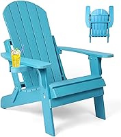 Vista 12 de Silla Adirondack plegable, sillas de plástico resistentes a todo tipo de clima, con soporte para tazas, se pliega o despliega fácilmente en 1