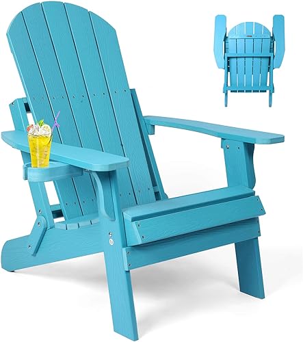Miniatura 1 de Silla Adirondack plegable, sillas de plástico resistentes a todo tipo de clima, con soporte para tazas, se pliega o despliega fácilmente en 1