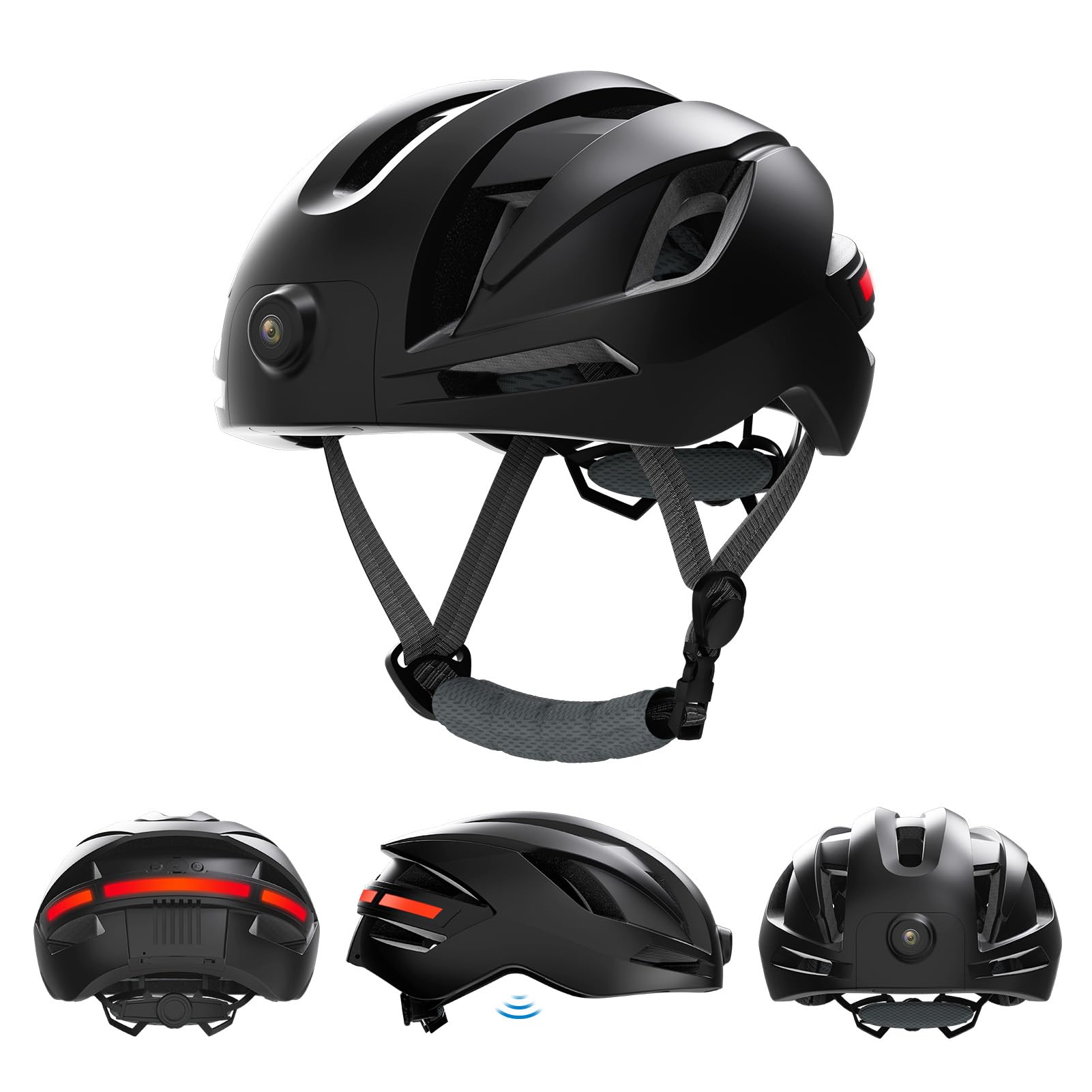 POENVFPO Intelligenter Fahrradhelm, BT-Fahrradhelm mit 1080P-Kamera-Blinkerlicht, für Mountainbike-Rennen Im Freien