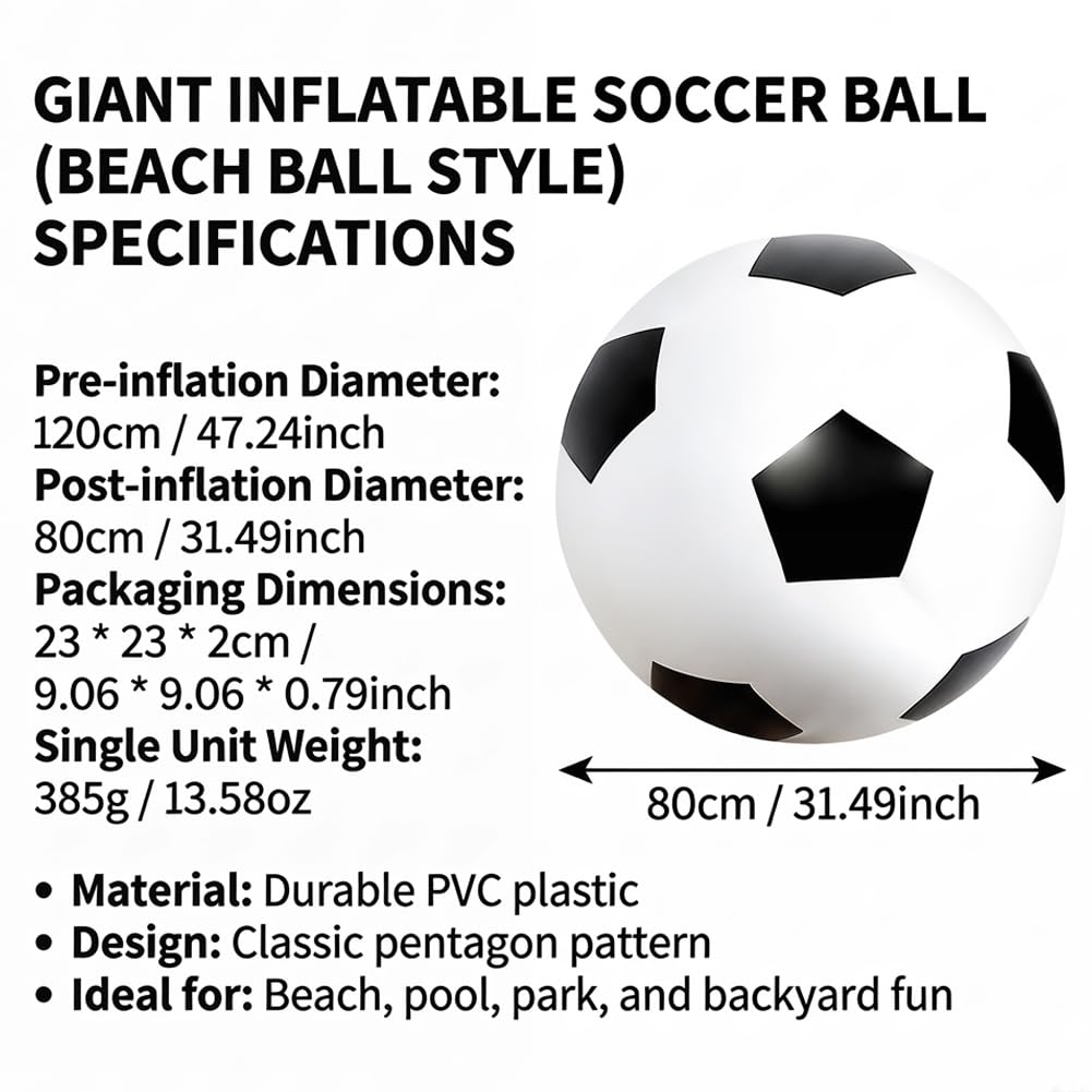 RANJIMA Fußball Ø 80 cm Groß, Aufblasbarer Spielball mit Pumpe, Fun Sport Softball Fußball, Springender Spielball Für Kinder Indoor Und Outdoor PVC Spring Ball Für Spaß Am Strand Pool Und Garten