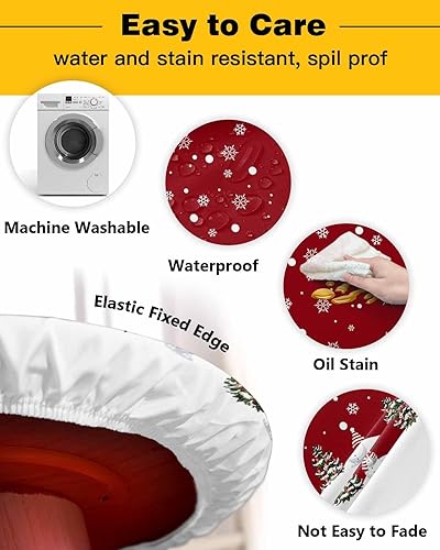 Miniatura 3 de SEVENBABU Mantel redondo de Navidad de 45 a 54 pulgadas, impermeable, reutilizable, mantel elástico redondo ajustable para fiestas al aire libre,